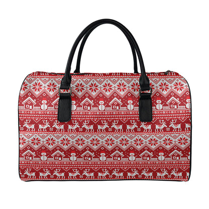 Merry Christmas Knitted Pattern Print Leather Duffle Bag