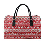 Merry Christmas Knitted Pattern Print Leather Duffle Bag