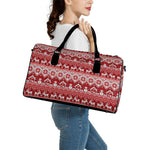 Merry Christmas Knitted Pattern Print Leather Duffle Bag