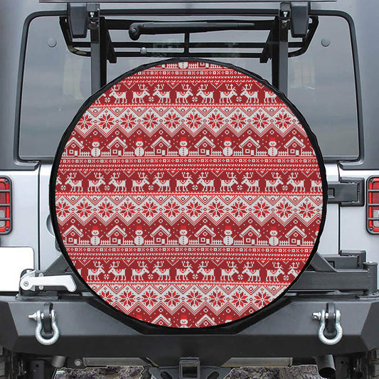 Merry Christmas Knitted Pattern Print Leather Spare Tire Cover