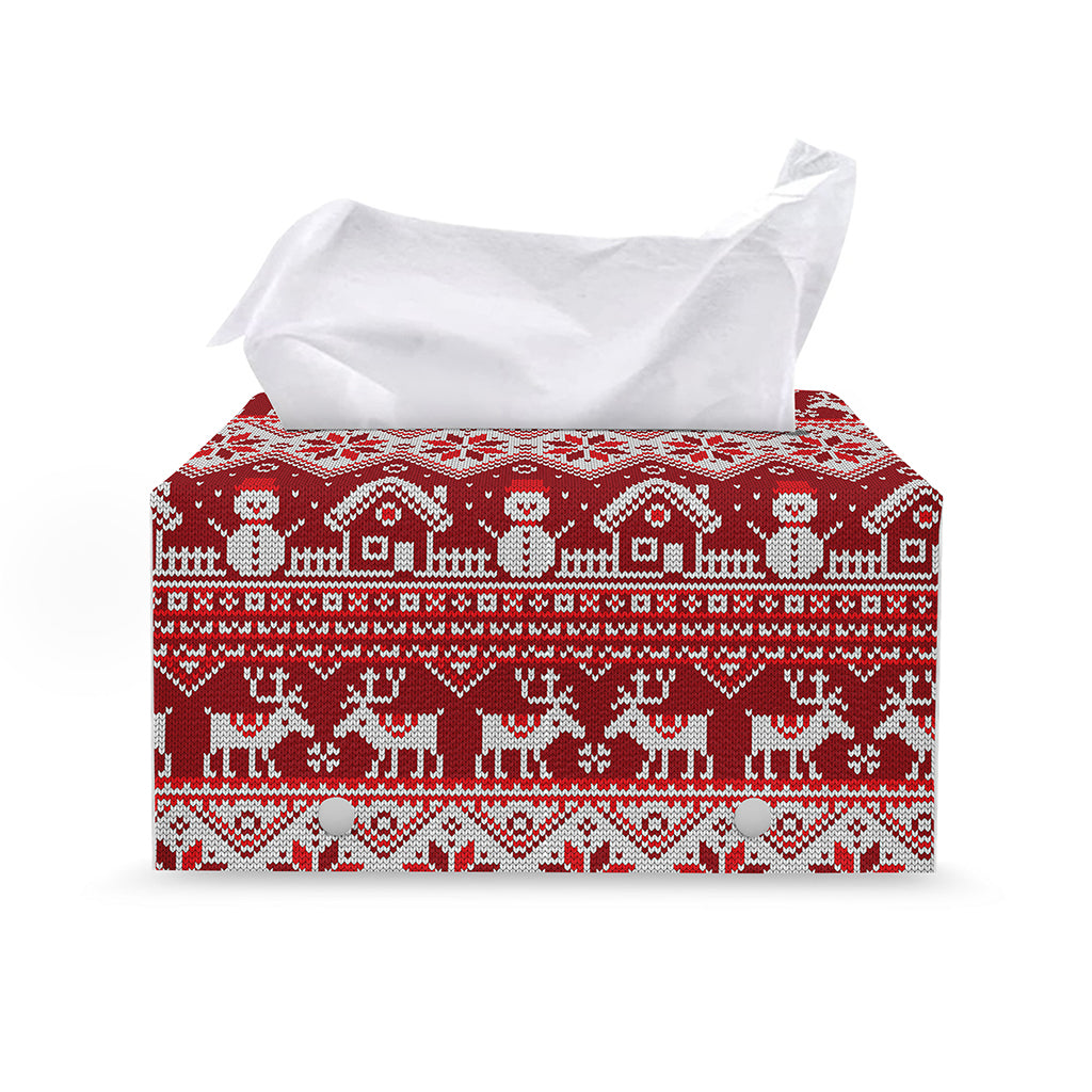 Merry Christmas Knitted Pattern Print Leather Tissue Box Cover