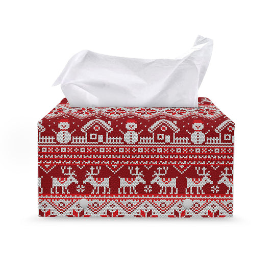 Merry Christmas Knitted Pattern Print Leather Tissue Box Cover