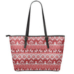 Merry Christmas Knitted Pattern Print Leather Tote Bag