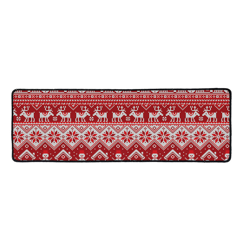 Merry Christmas Knitted Pattern Print Long Kitchen Mat