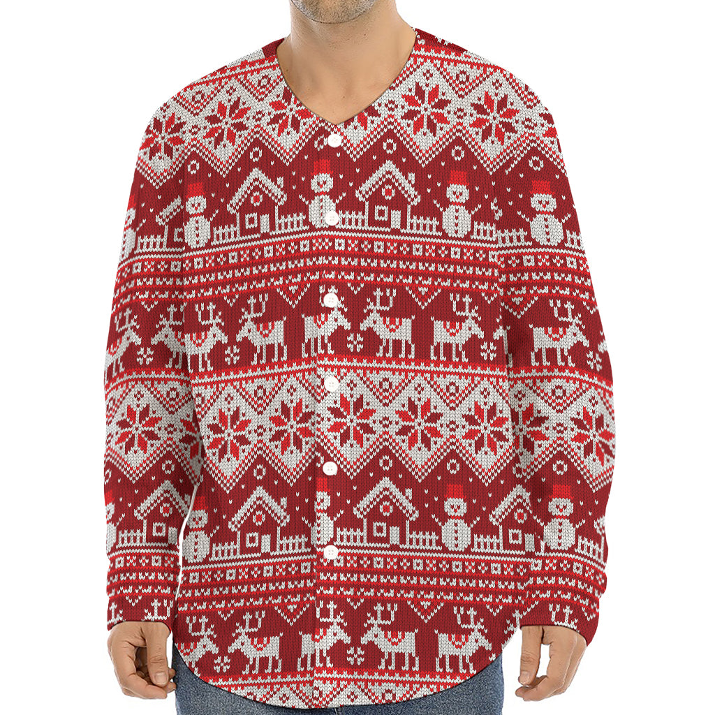 Merry Christmas Knitted Pattern Print Long Sleeve Baseball Jersey