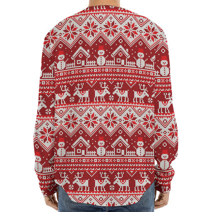 Merry Christmas Knitted Pattern Print Long Sleeve Baseball Jersey