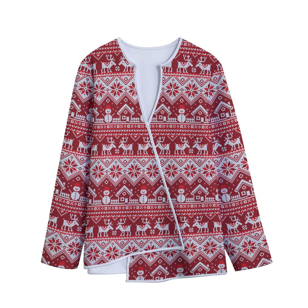 Merry Christmas Knitted Pattern Print Long Sleeve Short Coat