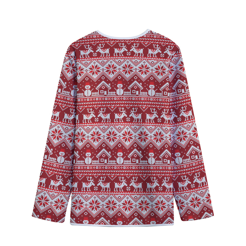 Merry Christmas Knitted Pattern Print Long Sleeve Short Coat