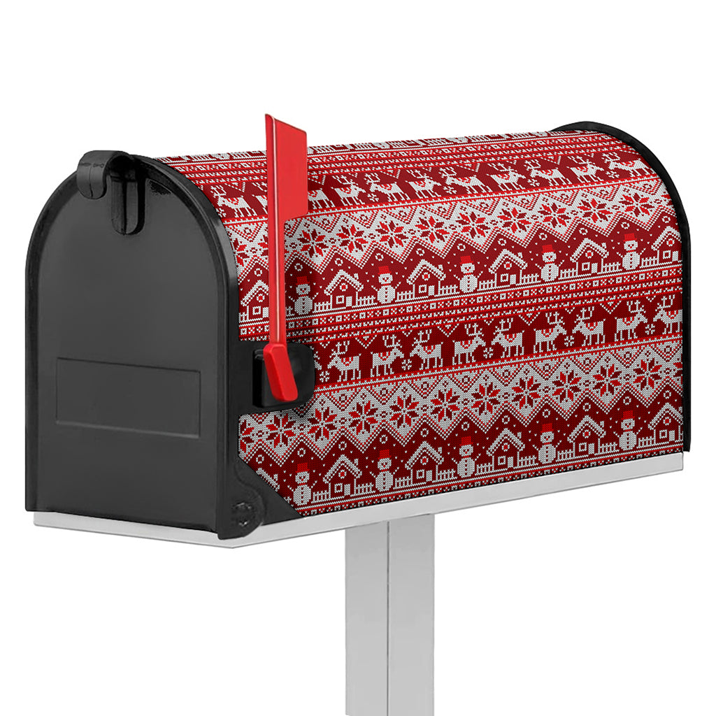 Merry Christmas Knitted Pattern Print Mailbox Cover