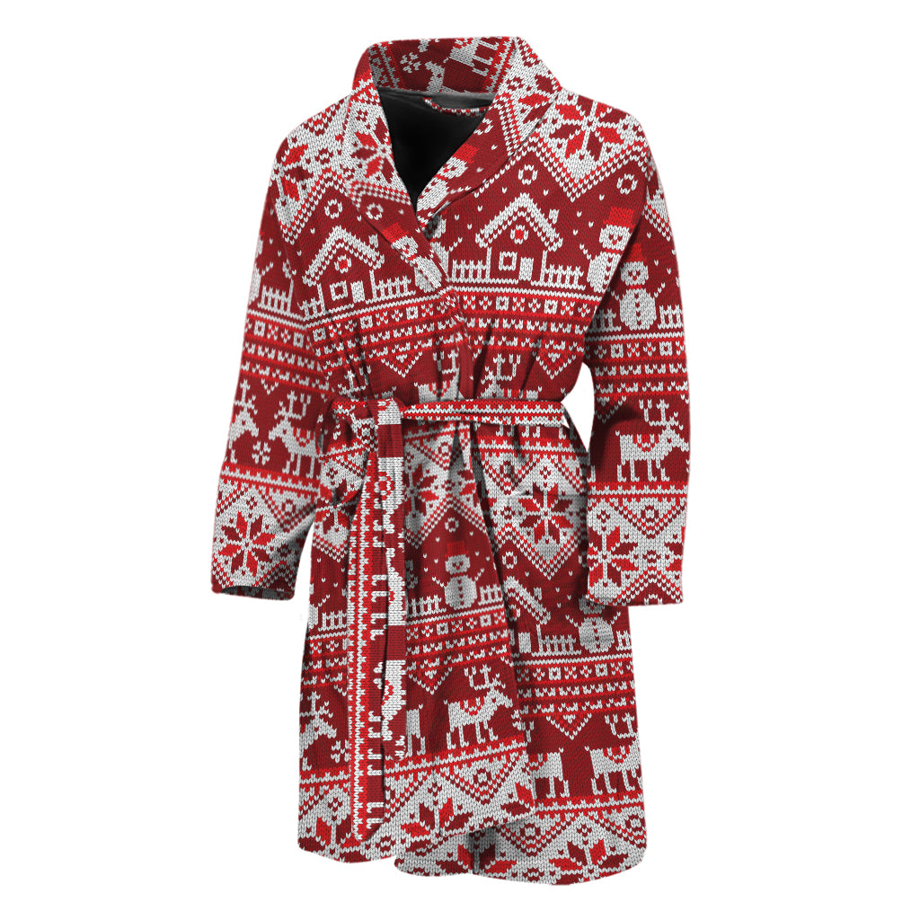 Merry Christmas Knitted Pattern Print Men's Bathrobe