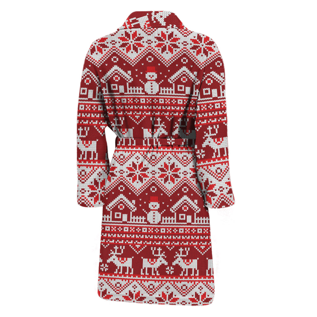 Merry Christmas Knitted Pattern Print Men's Bathrobe