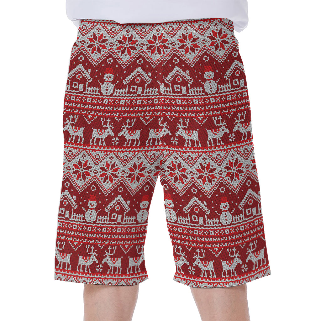 Merry Christmas Knitted Pattern Print Men's Beach Shorts