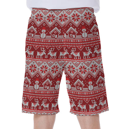 Merry Christmas Knitted Pattern Print Men's Beach Shorts