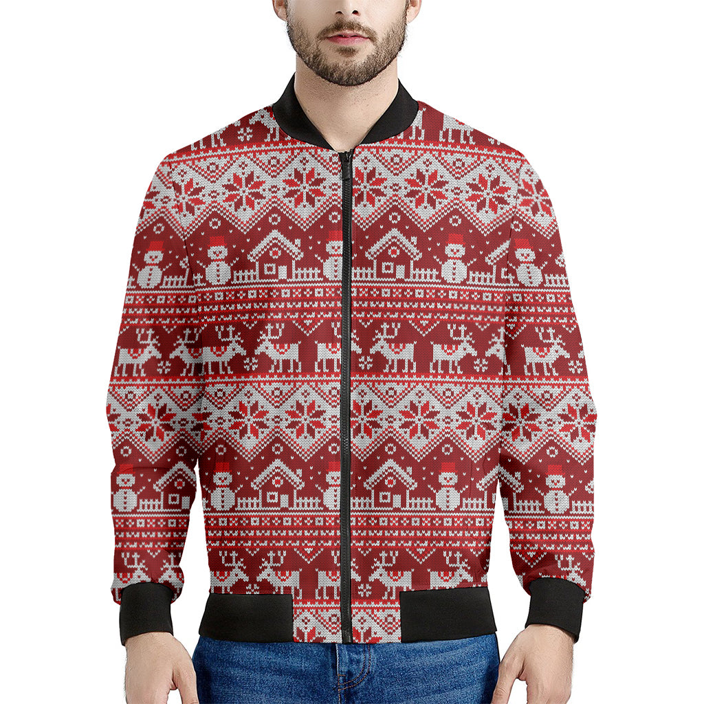 Merry Christmas Knitted Pattern Print Men's Bomber Jacket