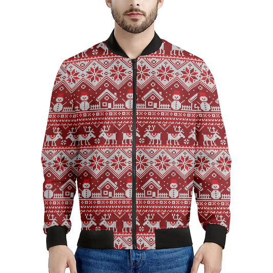 Merry Christmas Knitted Pattern Print Men's Bomber Jacket