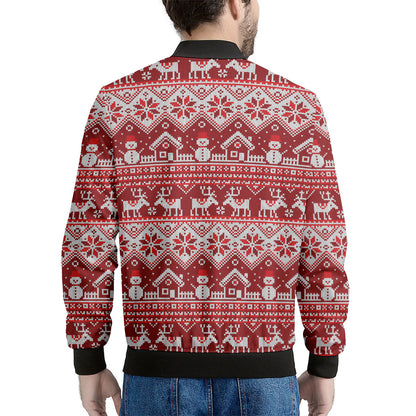 Merry Christmas Knitted Pattern Print Men's Bomber Jacket