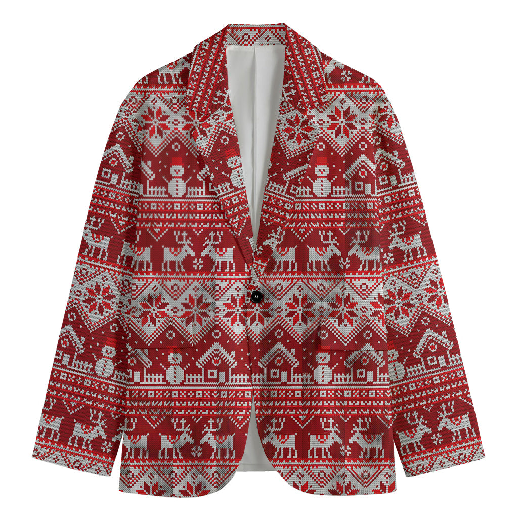 Merry Christmas Knitted Pattern Print Men's Cotton Blazer