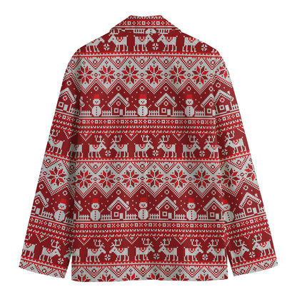 Merry Christmas Knitted Pattern Print Men's Cotton Blazer