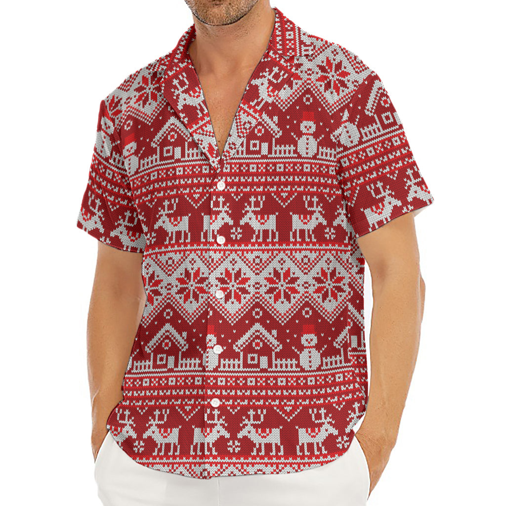 Merry Christmas Knitted Pattern Print Men's Deep V-Neck Shirt
