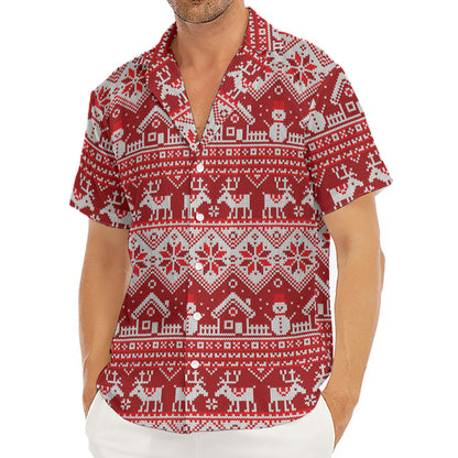 Merry Christmas Knitted Pattern Print Men's Deep V-Neck Shirt