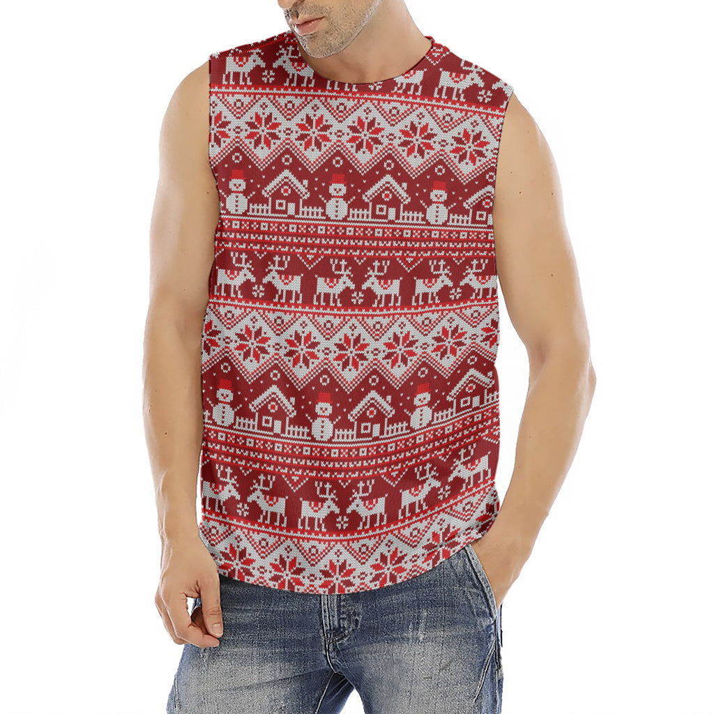 Merry Christmas Knitted Pattern Print Men's Fitness Tank Top