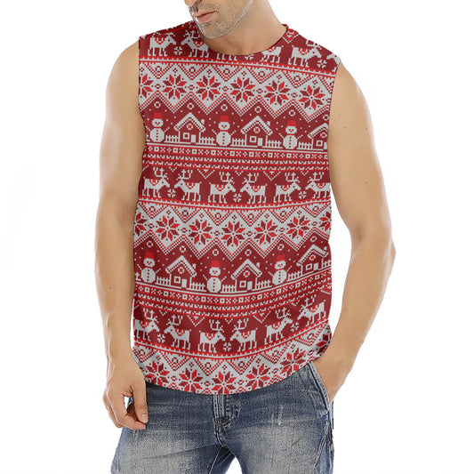 Merry Christmas Knitted Pattern Print Men's Fitness Tank Top