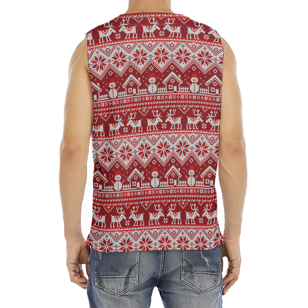 Merry Christmas Knitted Pattern Print Men's Fitness Tank Top