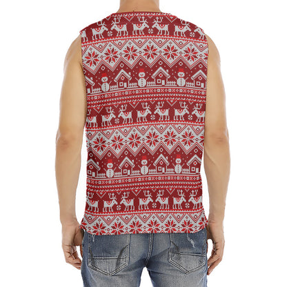 Merry Christmas Knitted Pattern Print Men's Fitness Tank Top