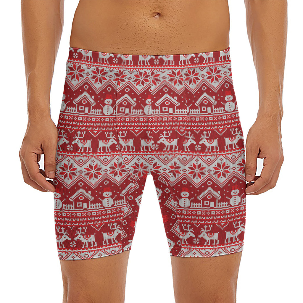 Merry Christmas Knitted Pattern Print Men's Long Boxer Briefs
