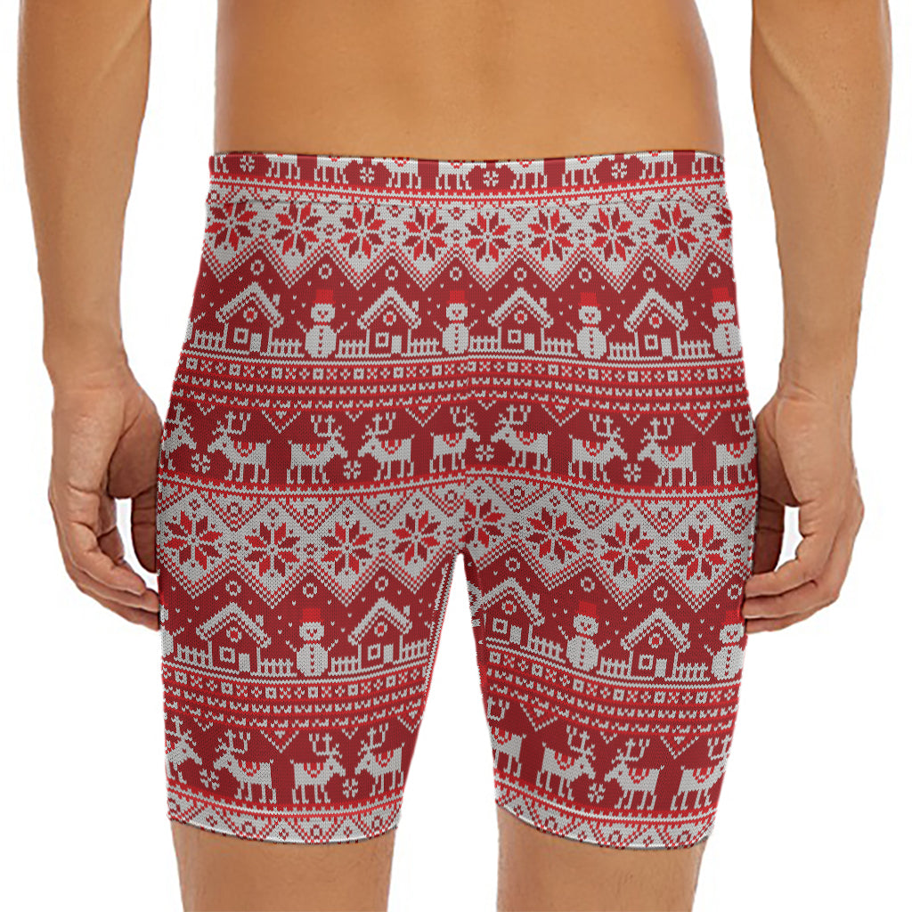 Merry Christmas Knitted Pattern Print Men's Long Boxer Briefs