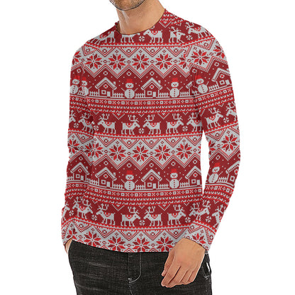 Merry Christmas Knitted Pattern Print Men's Long Sleeve Rash Guard