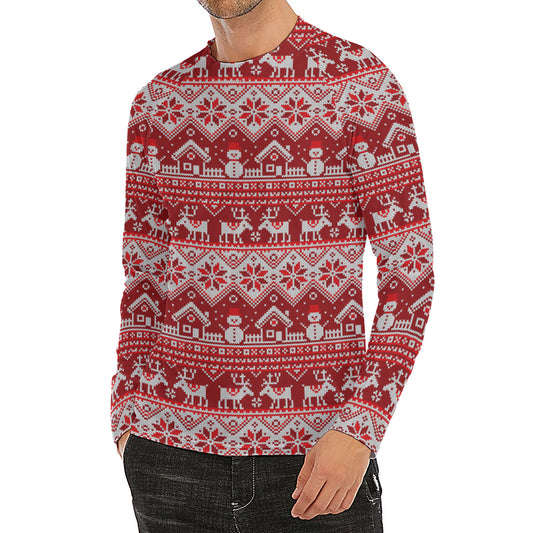 Merry Christmas Knitted Pattern Print Men's Long Sleeve Rash Guard