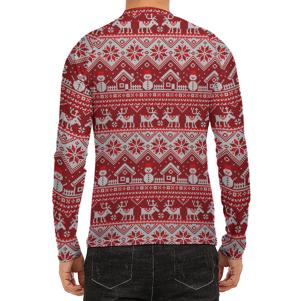 Merry Christmas Knitted Pattern Print Men's Long Sleeve Rash Guard