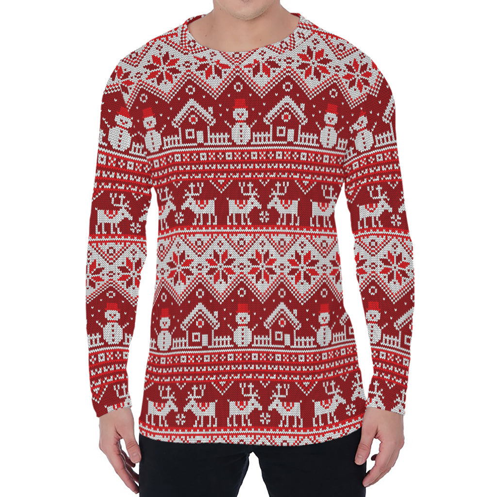 Merry Christmas Knitted Pattern Print Men's Long Sleeve T-Shirt