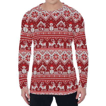 Merry Christmas Knitted Pattern Print Men's Long Sleeve T-Shirt