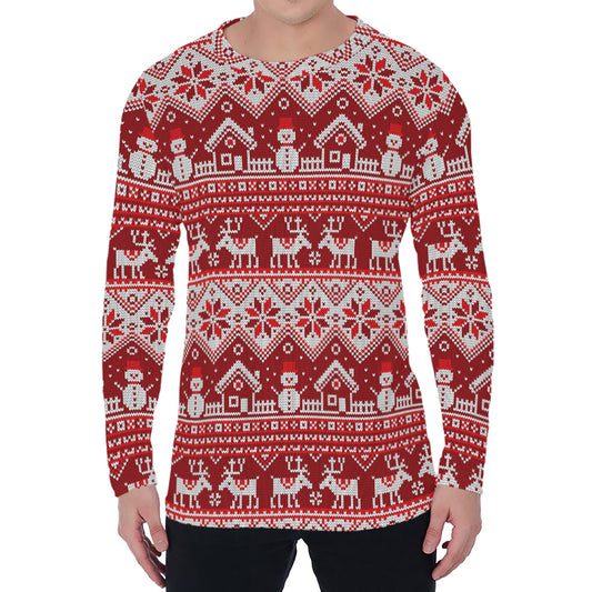 Merry Christmas Knitted Pattern Print Men's Long Sleeve T-Shirt