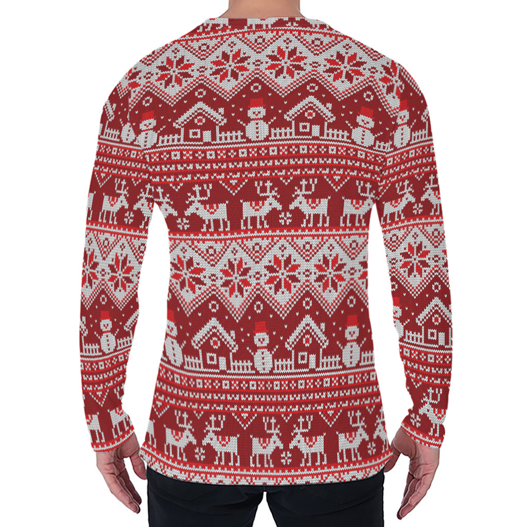 Merry Christmas Knitted Pattern Print Men's Long Sleeve T-Shirt