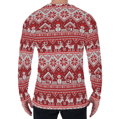 Merry Christmas Knitted Pattern Print Men's Long Sleeve T-Shirt