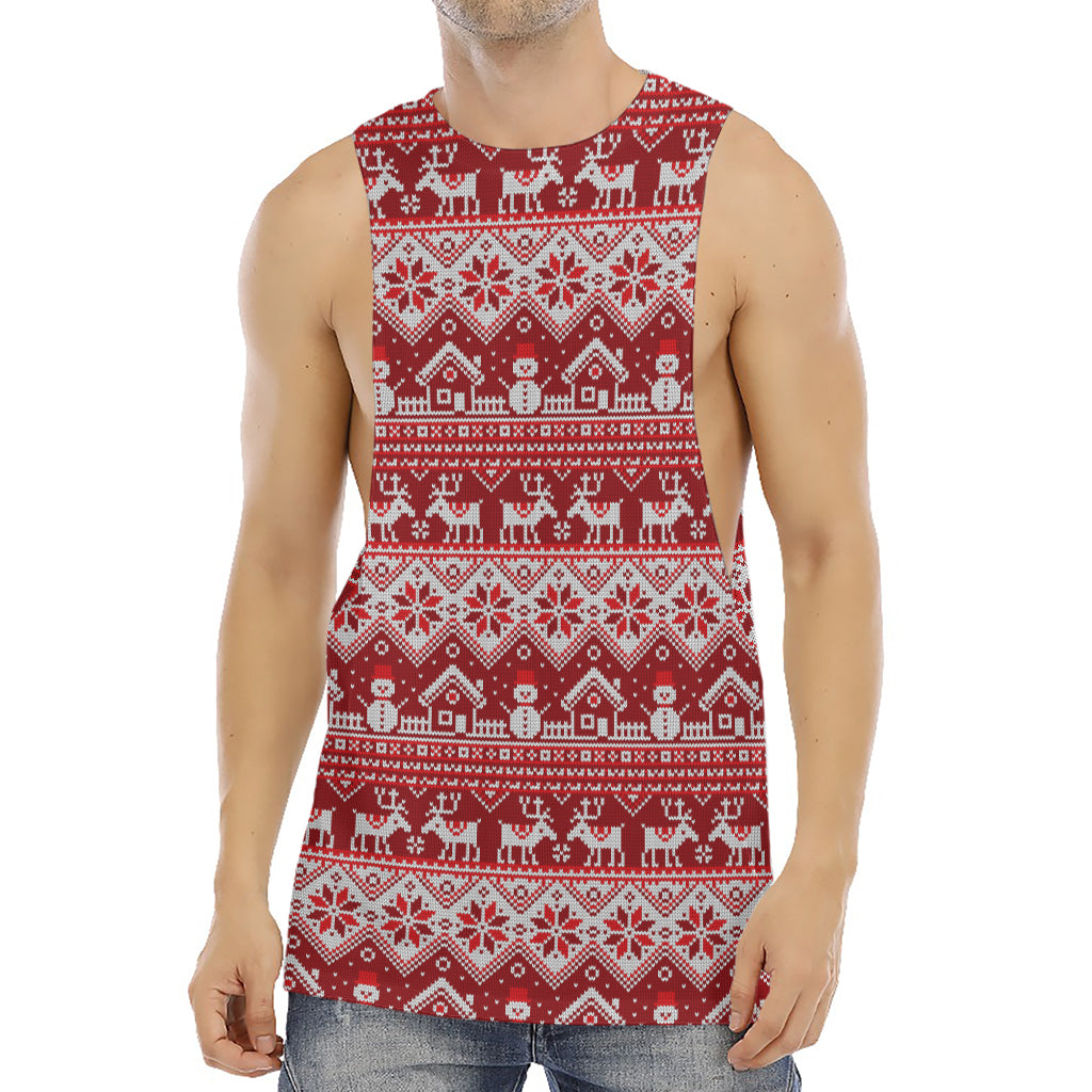 Merry Christmas Knitted Pattern Print Men's Muscle Tank Top