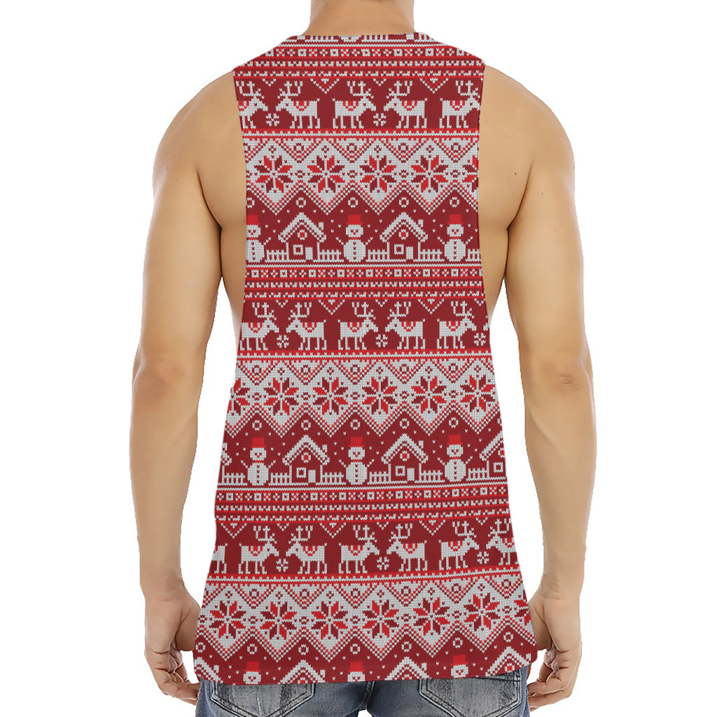 Merry Christmas Knitted Pattern Print Men's Muscle Tank Top