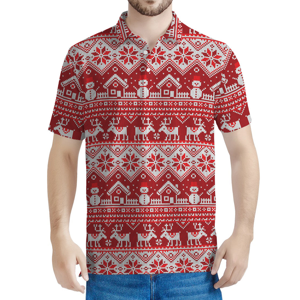 Merry Christmas Knitted Pattern Print Men's Polo Shirt