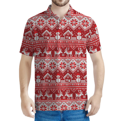 Merry Christmas Knitted Pattern Print Men's Polo Shirt