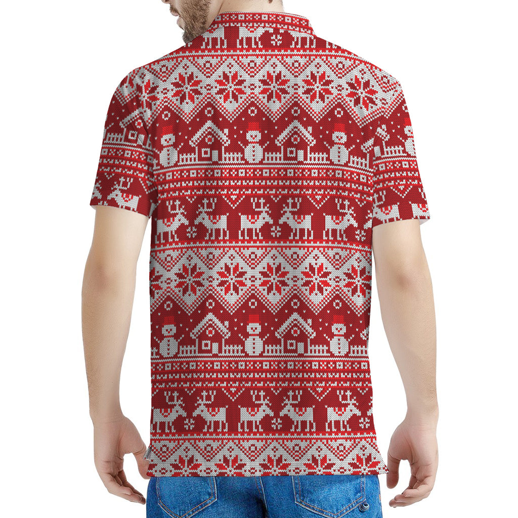 Merry Christmas Knitted Pattern Print Men's Polo Shirt