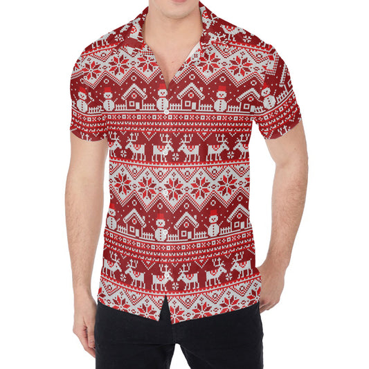 Merry Christmas Knitted Pattern Print Men's Shirt