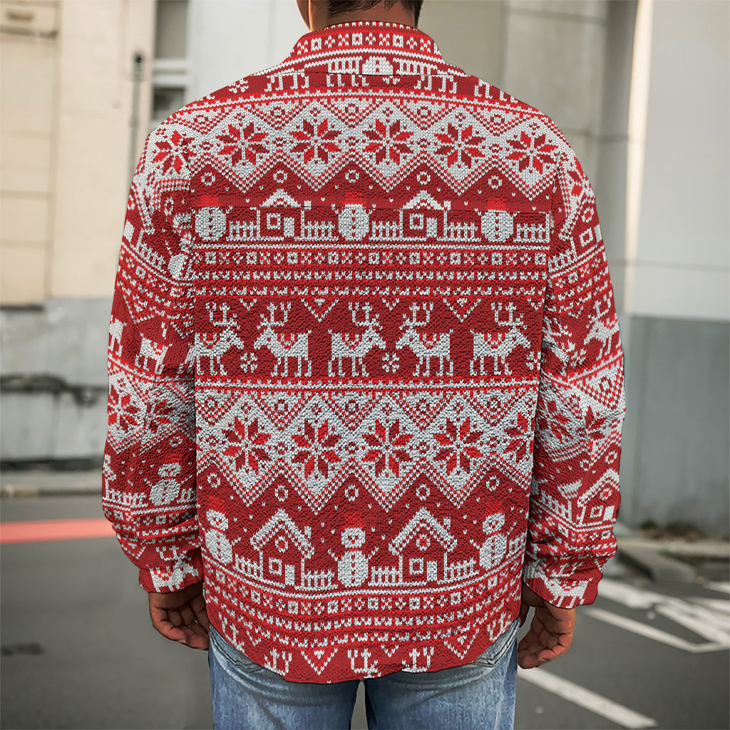 Merry Christmas Knitted Pattern Print Men's Shirt Jacket