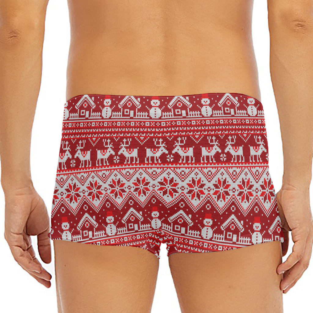 Merry Christmas Knitted Pattern Print Men's Short Boxer Briefs