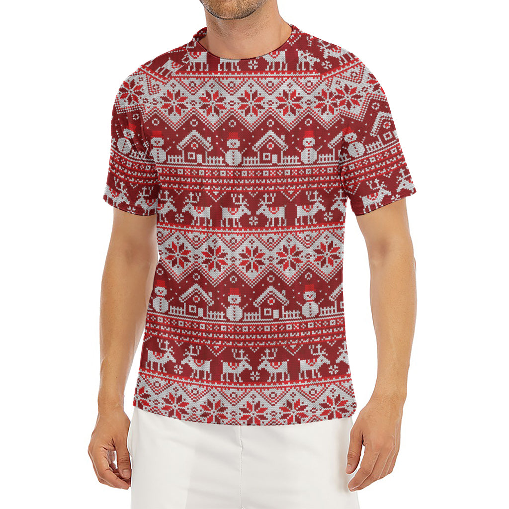 Merry Christmas Knitted Pattern Print Men's Short Sleeve Rash Guard