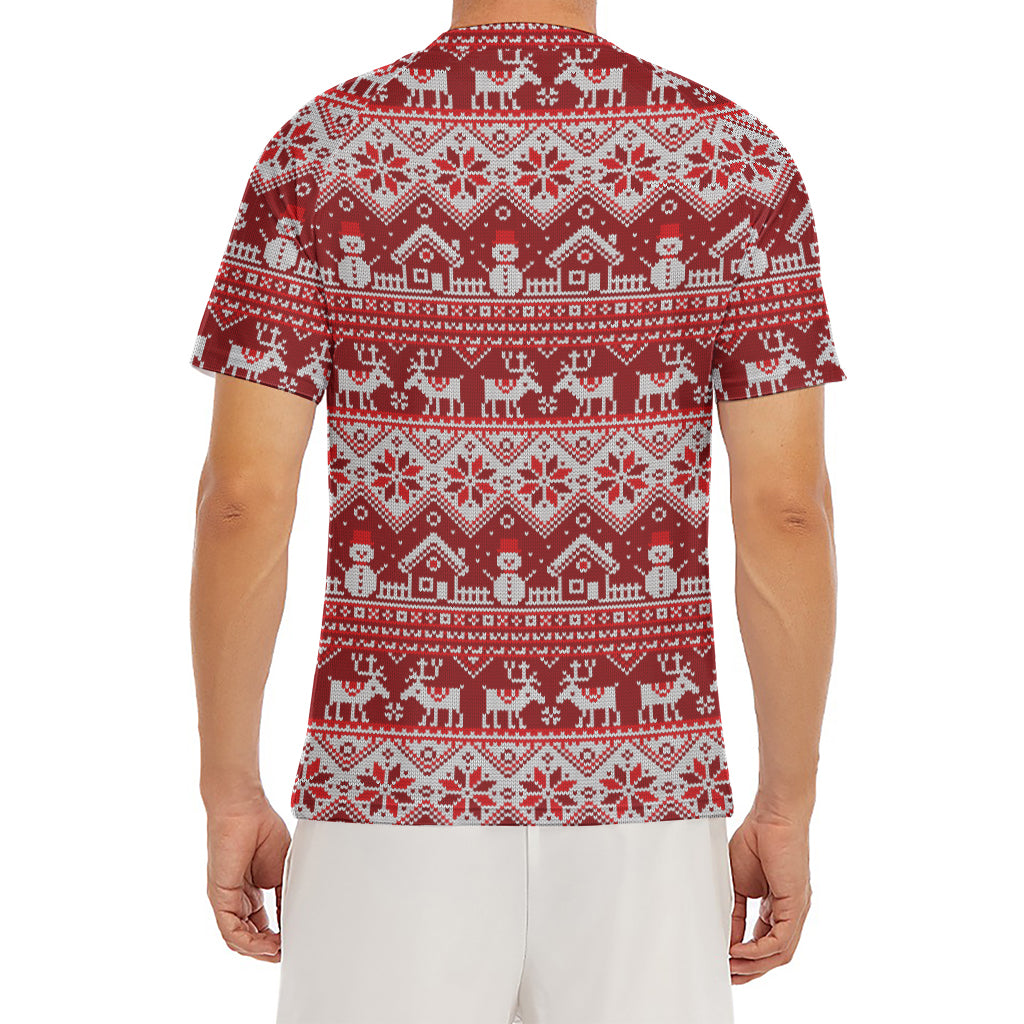 Merry Christmas Knitted Pattern Print Men's Short Sleeve Rash Guard