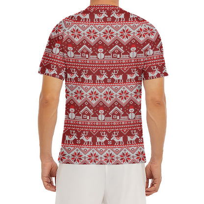 Merry Christmas Knitted Pattern Print Men's Short Sleeve Rash Guard