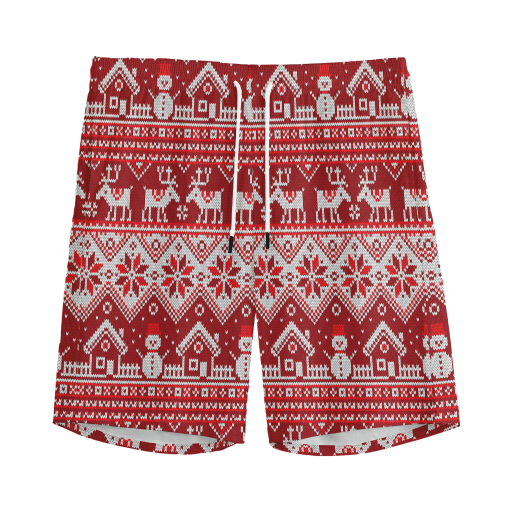 Merry Christmas Knitted Pattern Print Men's Sports Shorts